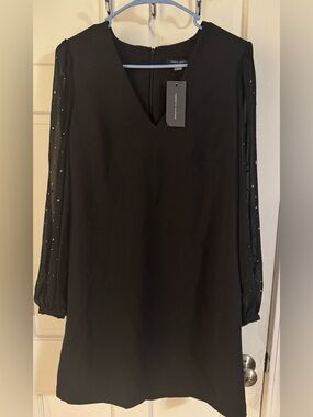 Tommy Hilfiger Women's Black Dress Size 6 Long Sheer Sleeves W/ Rhinestones NWT